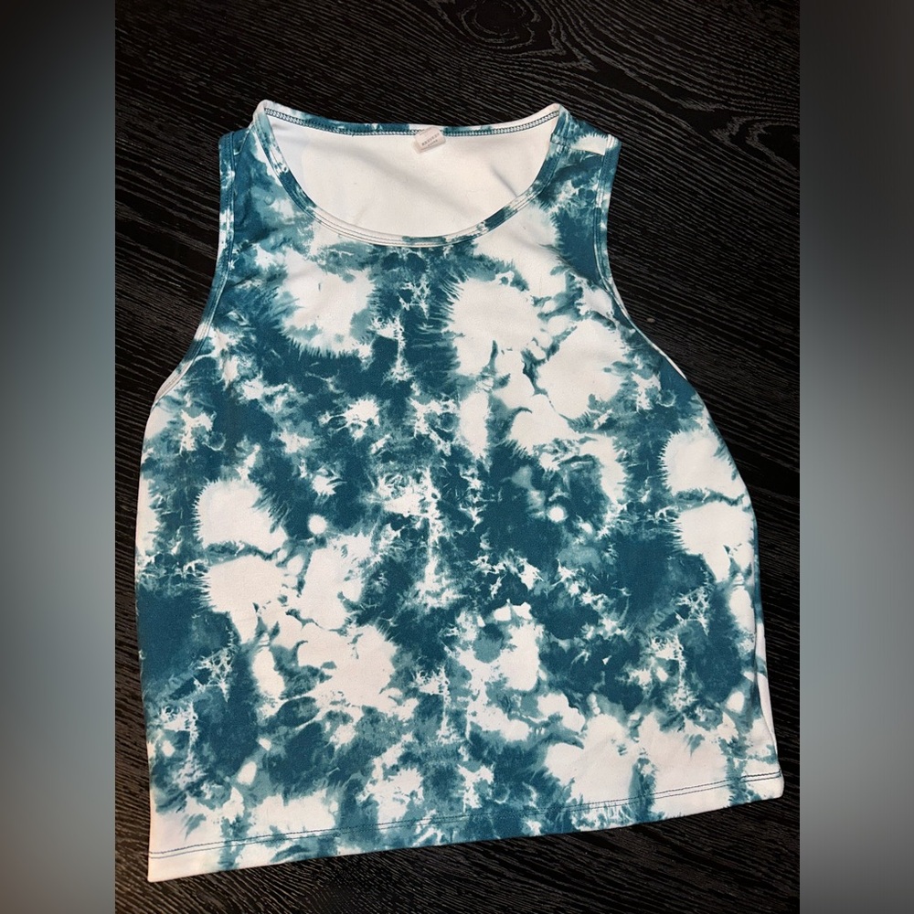 Blue & White Tie Dye Supportive Cropped Tank XL